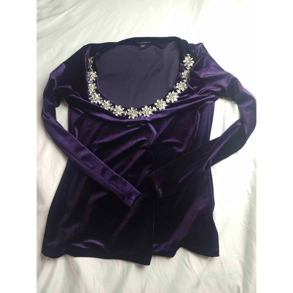 Boston Proper Tops - Boston Proper Blouse Top Womens Small Purple Velour Embellished Long Sleeves